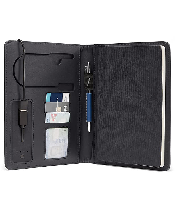 Debossed Leeman Roma Padfolio with Refillable Notebook & Wireless Charger 
