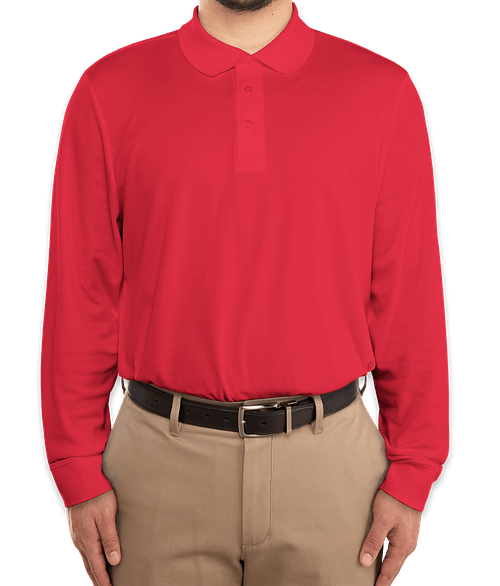 Devon & Jones CrownLux Long Sleeve Performance Polo in Red