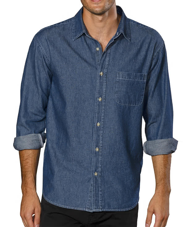 Blue Generation Untucked Long Sleeve Denim Shirt - Embroidered