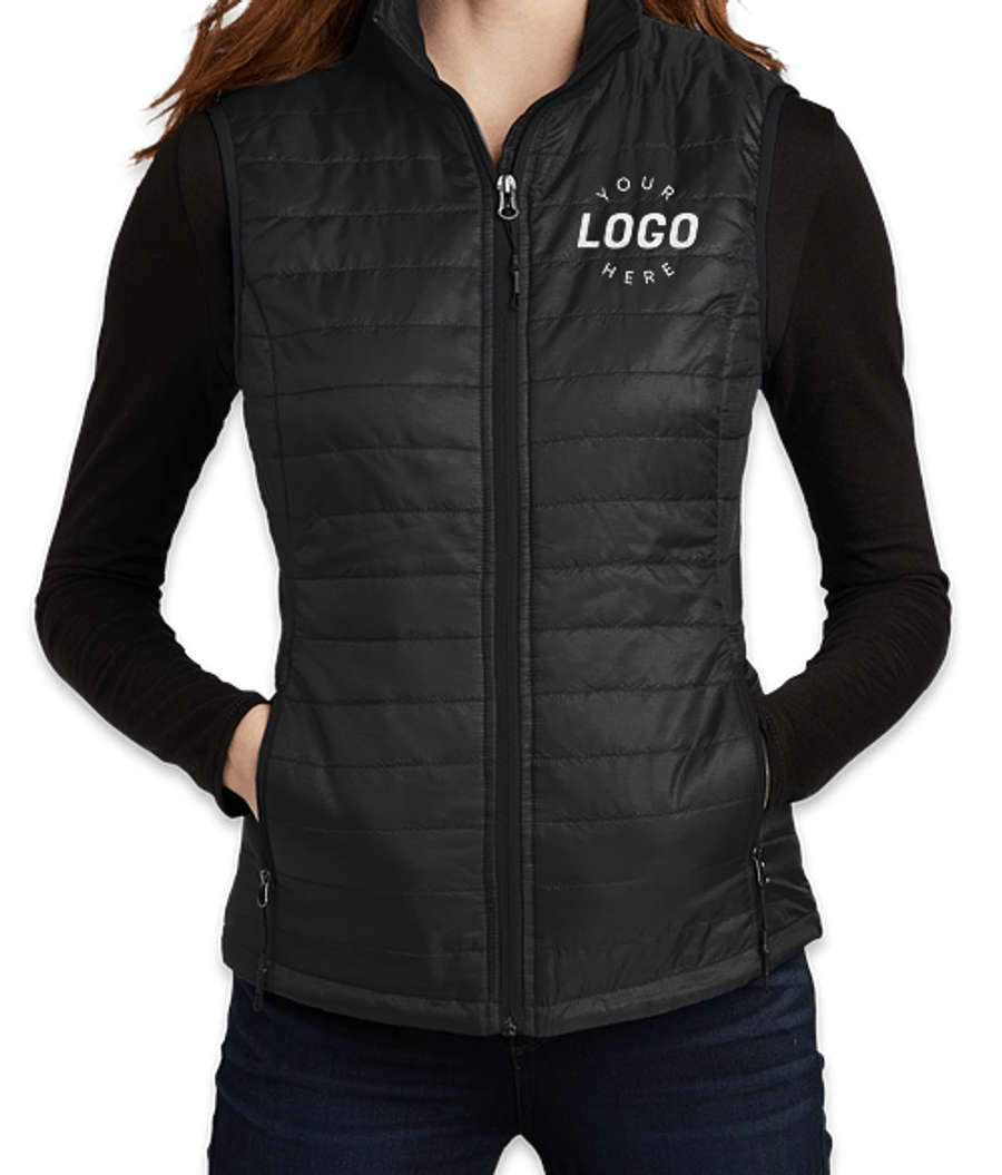 Port Authority Women's Packable Puffy Insulated Vest - Embroidered in Deep Black