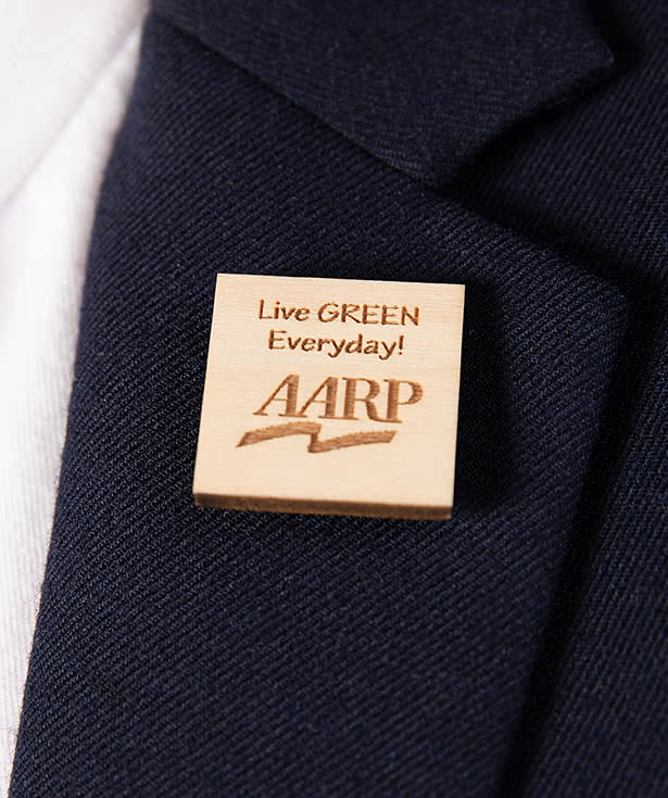 Laser Engraved 1" Square Wood Lapel Pin