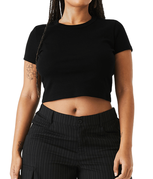 Bella + Canvas Women's Micro Rib Cropped T-shirt in Solid Black Blend