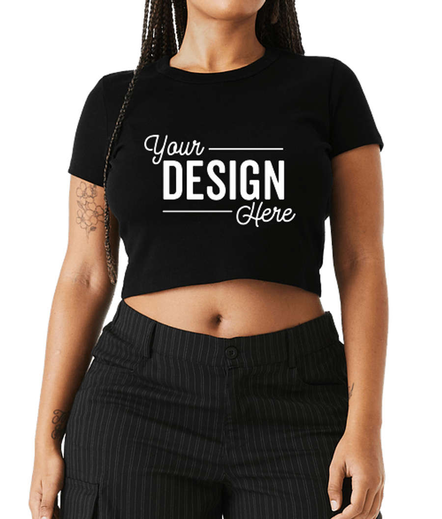 Bella + Canvas Women's Micro Rib Cropped T-shirt in Solid Black Blend