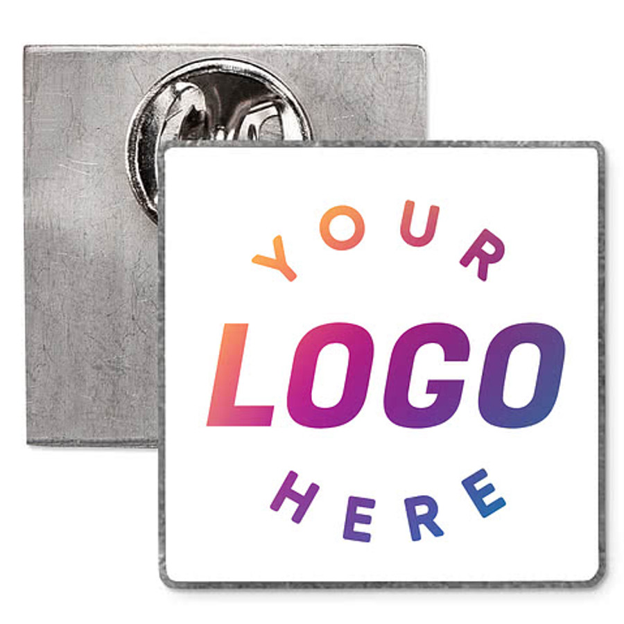 1" Square Lapel Pin in White / Brass