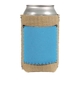 Full Color Burlap Can Cooler with Neoprene Pocket - Color: Sky Blue