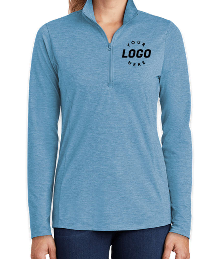Sport-Tek Women's Tri-Blend Quarter Zip Performance Shirt in Pond Blue Heather