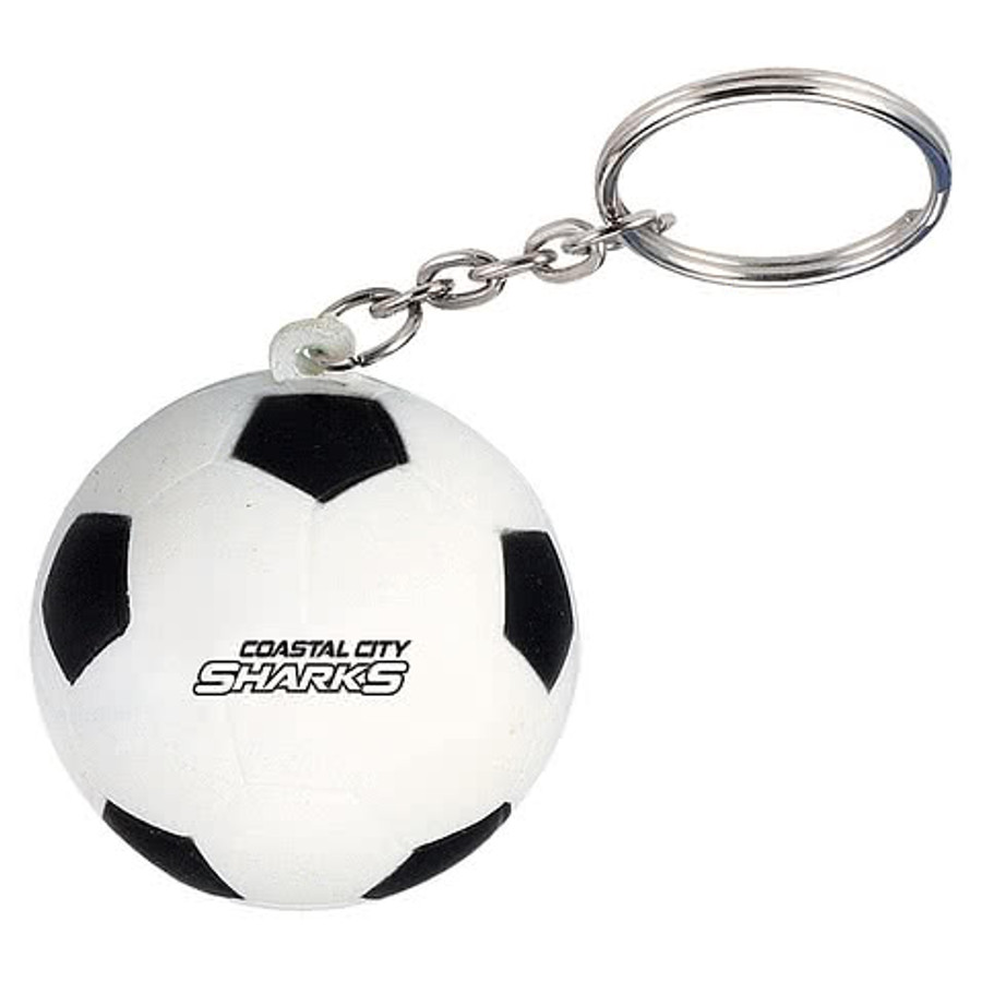 Standard Soccer Ball Stress Reliever Keychain in WHITE