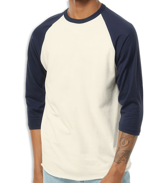 Tultex Fine Jersey Raglan T-shirt in Vintage White / Navy