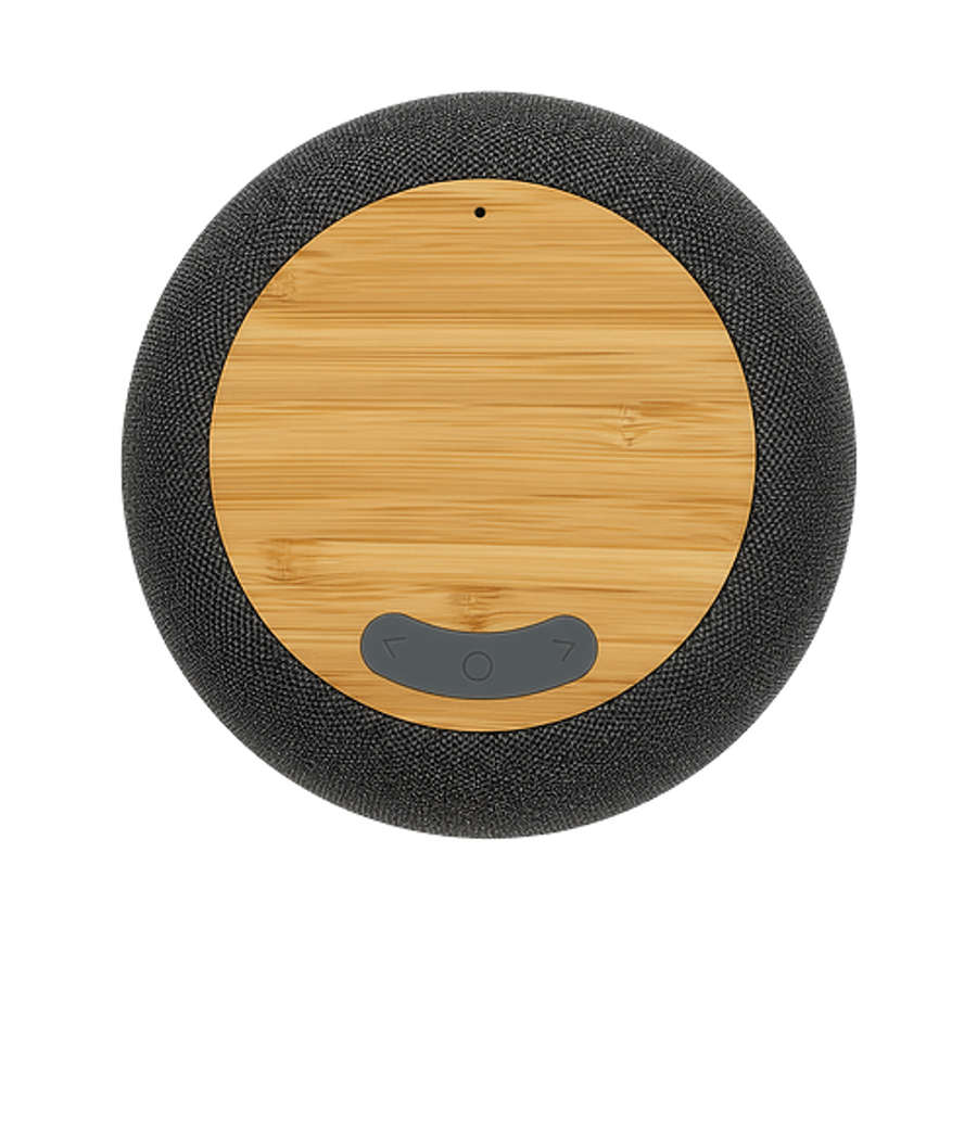 Empire Bamboo Wireless Speaker with 5W Wireless Charger in Bamboo with Gray Fabric