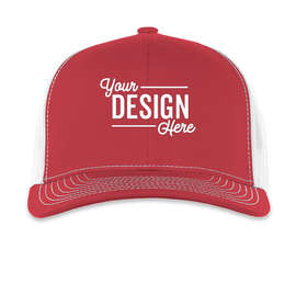 Pacific Headwear Contrast Stitch Snapback Trucker Hat - Color: Red / White / Red