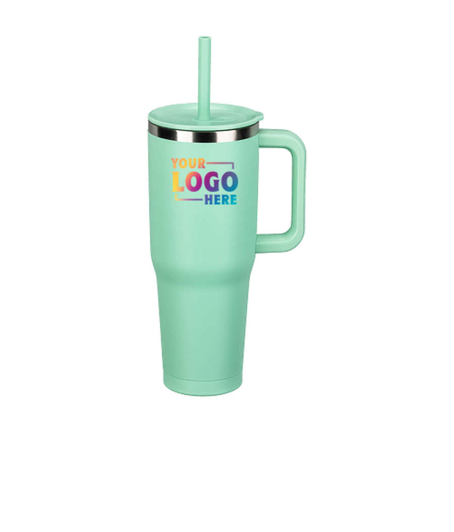 Full Color 40 oz. SENSO Summit Insulated Travel Mug with Straw in Mint Green