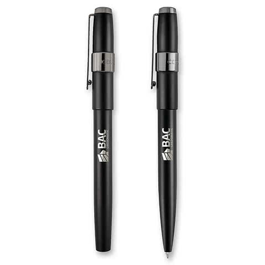 Cerruti 1881 Block Ballpoint Pen & Fountain Pen Gift Set in Black