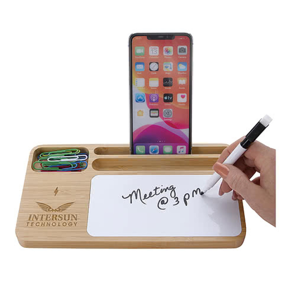 Laser Engraved Bamboo 10W Wireless Charging Base with Dry Erase Board