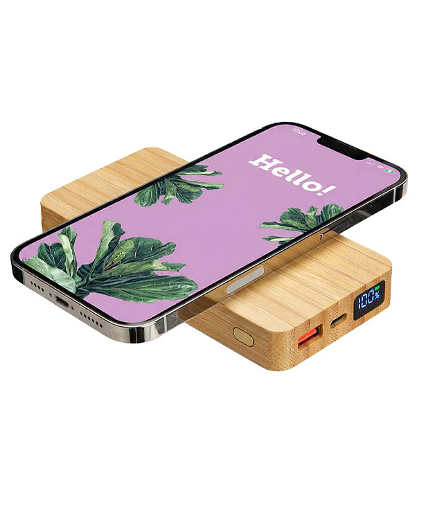 Bamboo 10,000 mAh Dual Port Power Bank with 10W Wireless Charger