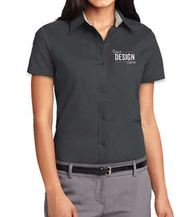 Port Authority Women's Short Sleeve Easy Care Shirt - Color: Steel Grey/Light Stone