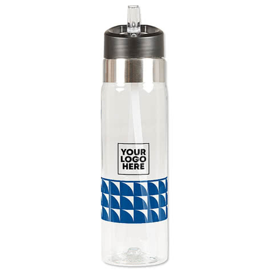 Geometric Pattern 20 oz. Flip Straw Tritan Sport Water Bottle in Clear / White