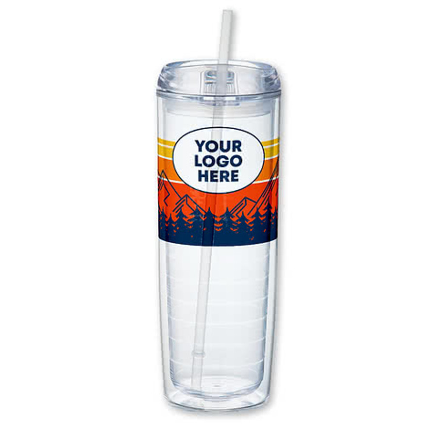Mountain Sunset 24 oz. Mega Vortex Acrylic Tumbler with Straw in Clear / Orange