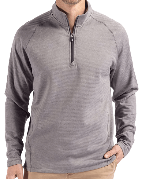 Cutter & Buck Peshastin Recycled Half Zip Grid Fleece Pullover in Elemental Grey Heather
