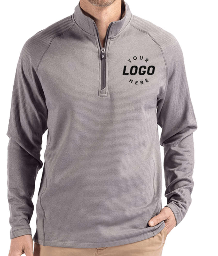 Cutter & Buck Peshastin Recycled Half Zip Grid Fleece Pullover in Elemental Grey Heather