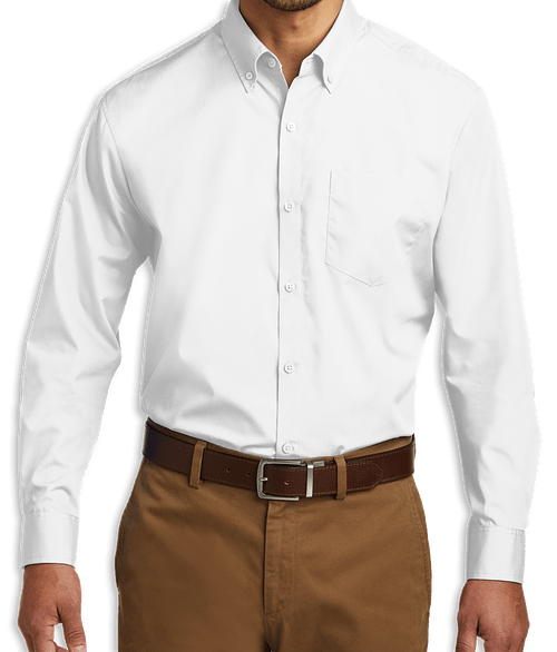 Port Authority Carefree Poplin Dress Shirt - Embroidered in White