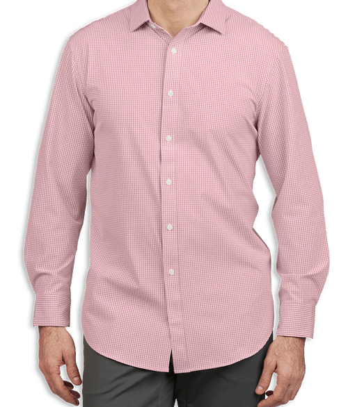 Edwards Point Grey Stretch Dress Shirt in Scarlet Microcheck