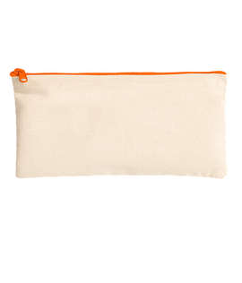 Large Natural Canvas Pouch with Colored Zipper - Color: Natural / Orange