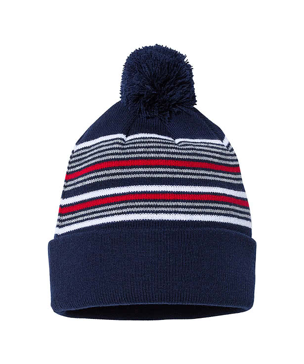 Sportsman Striped Pom-Pom Cuff Beanie