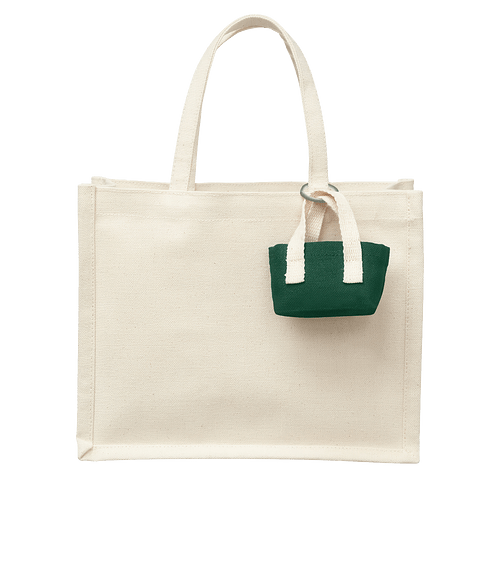 Mini Recycled Cotton Tote Bag with Charm in GREEN