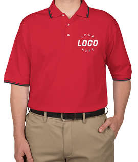 Devon & Jones Tipped Pima Interlock Polo - Color: Red / Navy
