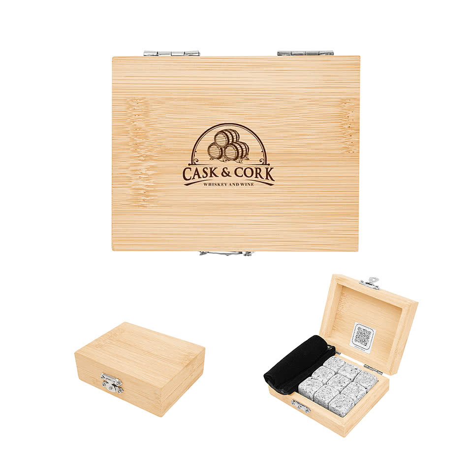 Whiskey Stone Ice Cubes in FSC Bamboo Box