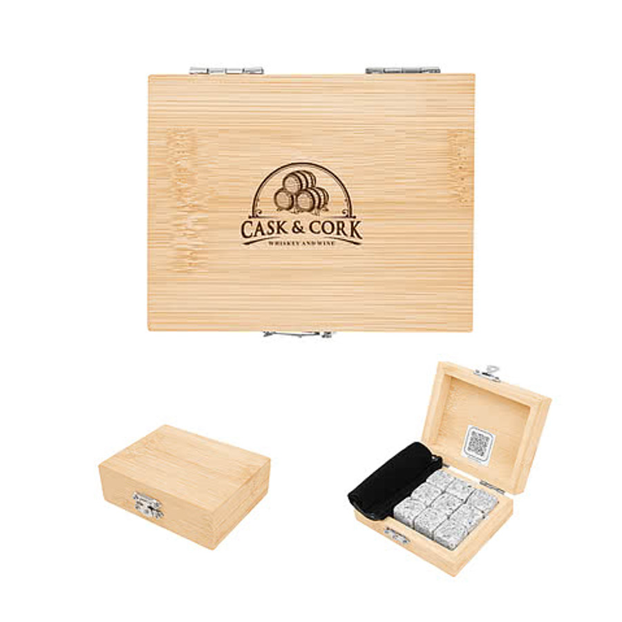 Whiskey Stone Ice Cubes in FSC Bamboo Box in FSC BAMBOO