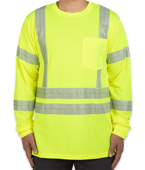 Red Kap Class 3 Hi-Vis Long Sleeve Safety Pocket T-shirt in Fluorescent Yellow / Green
