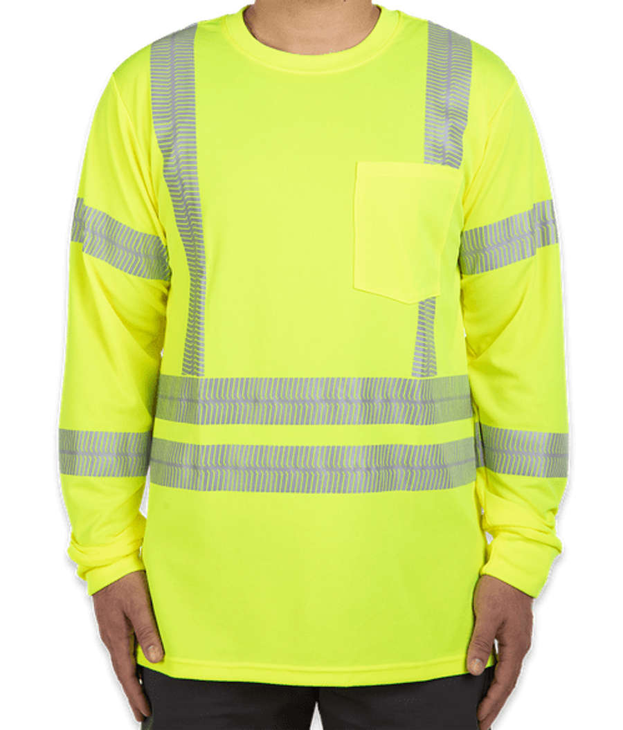 Red Kap Class 3 Hi-Vis Long Sleeve Safety Pocket T-shirt in Fluorescent Yellow / Green