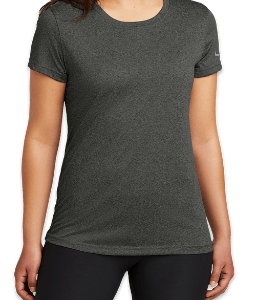 Nike Women's rLegend Recycled Swoosh Sleeve Performance Shirt in Dark Smoke Heather
