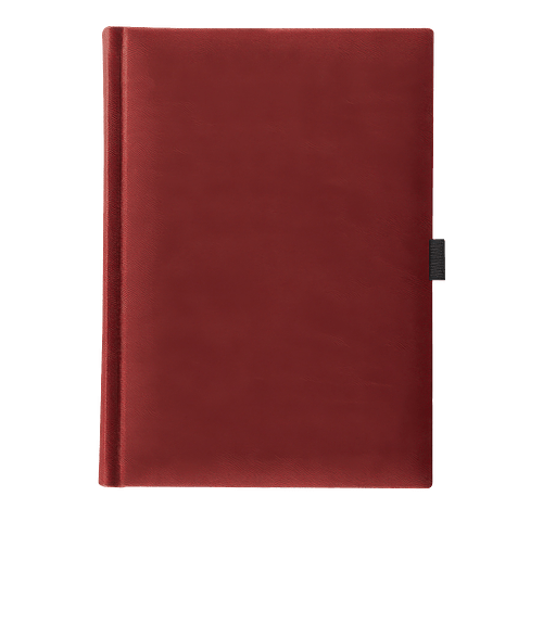 Castelli Debossed Tucson Grande Lined Hard Cover Notebook with Pen & Loop in Dark Red w/ Gun Metal