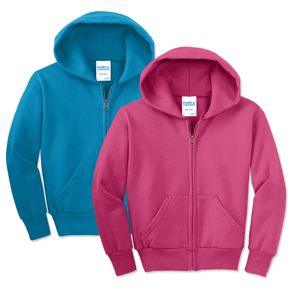 Custom Port & Company Youth Core Zip Hoodie - Design Kids