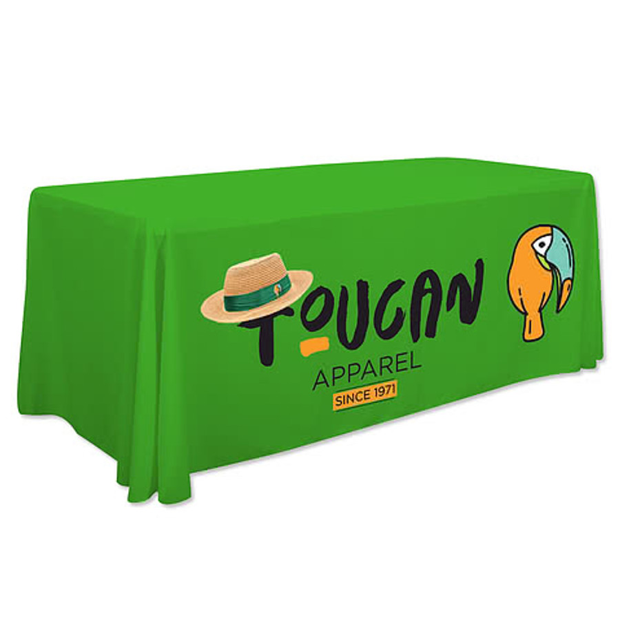 Full Color 8' Promotional Open-Back Throw Tablecloth in Orange