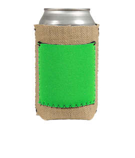 Full Color Burlap Can Cooler with Neoprene Pocket - Color: Lime