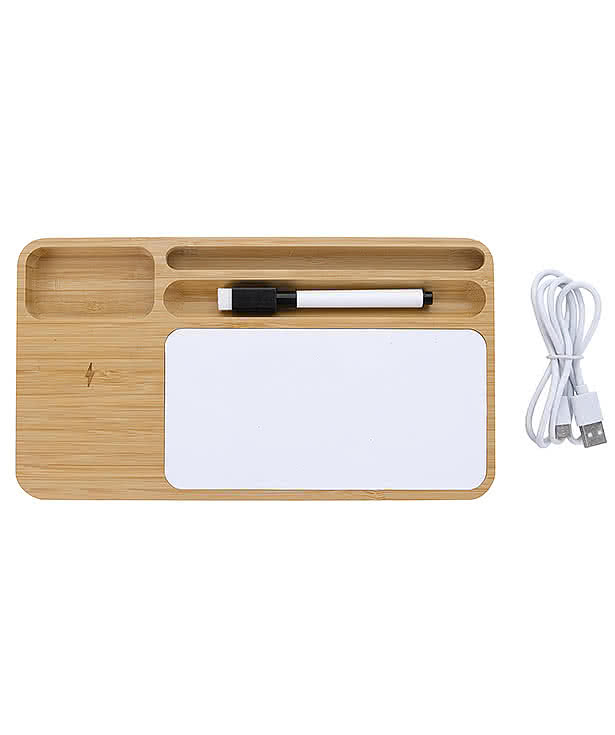 Laser Engraved Bamboo 10W Wireless Charging Base with Dry Erase Board