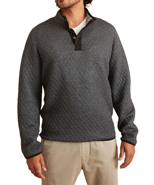 Marine Layer Corbet Quilted Snap Pullover - Faux Leather Patch