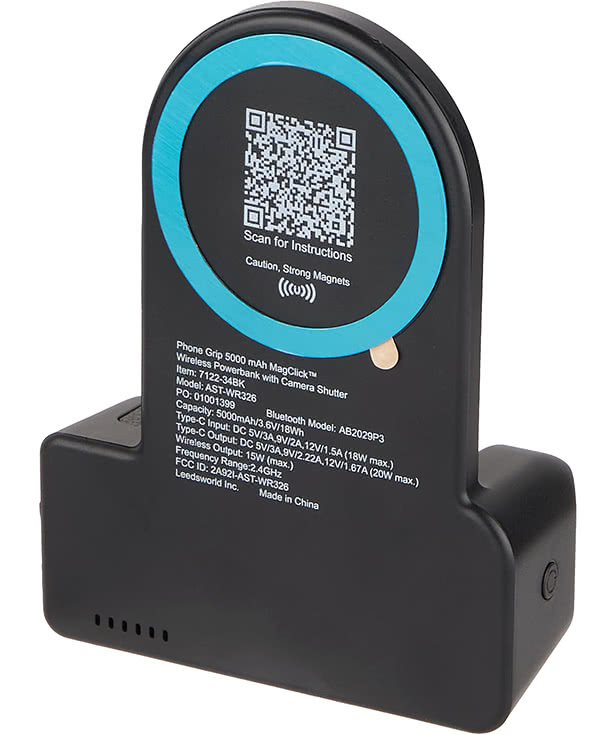 Phone Grip 5,000 mAh MagClick Wireless Power Bank and Bluetooth Camera Shutter