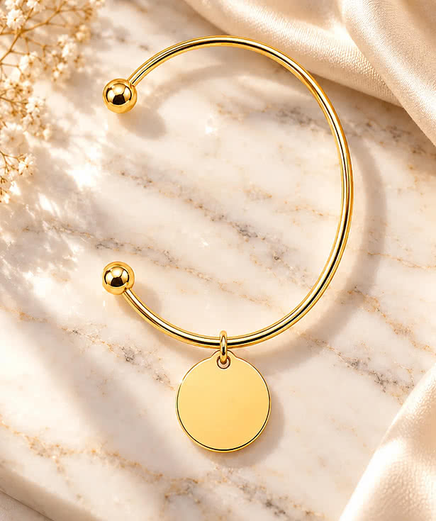 Laser Engraved Small Circle Bangle Bracelet
