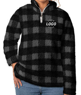 J. America Women’s Epic Sherpa Quarter-Zip Pullover - Color: Black / Charcoal Buffalo