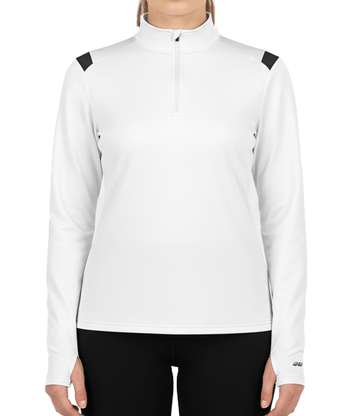 Badger Women's On The Rise Sport Paneled Performance Quarter Zip Pullover in White/Black