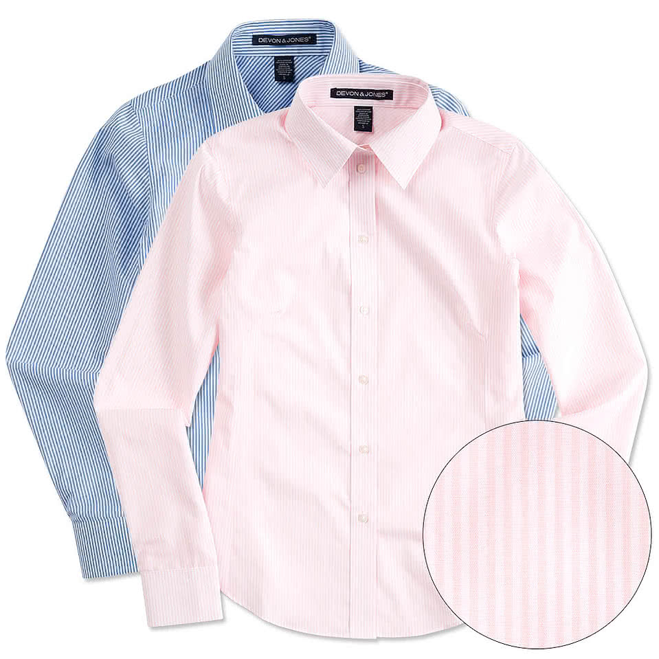 Devon & Jones Women's Banker Stripe Dress Shirt - Printed