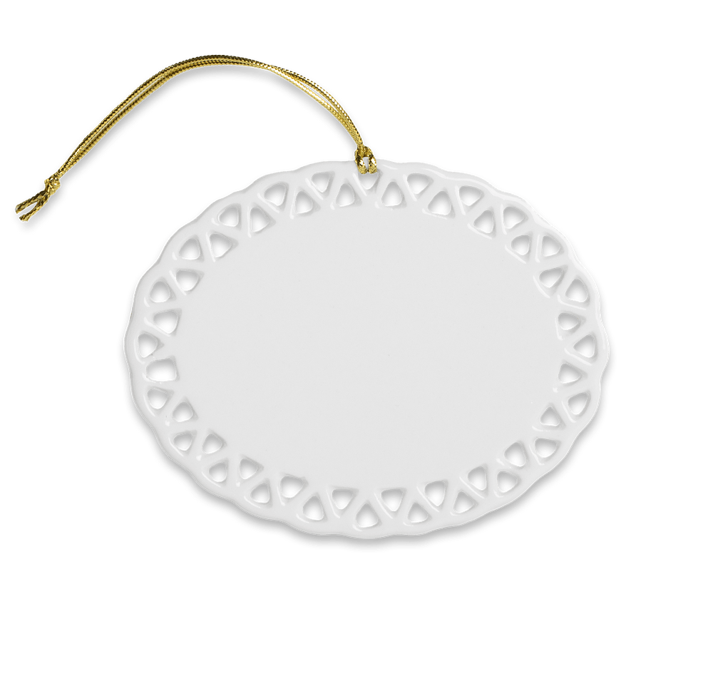 Full Color Horizontal Oval Doily Ceramic Ornament-default