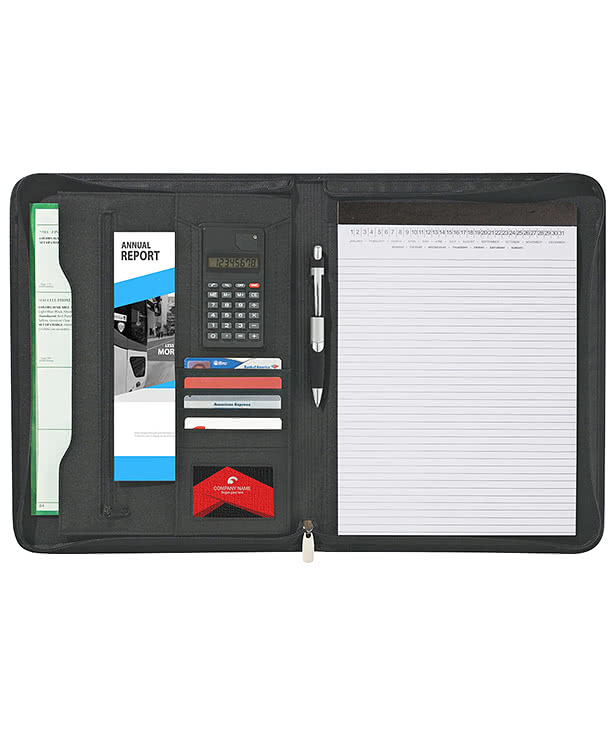 Eclipse Bonded Leather Zippered Padfolio with Calculator