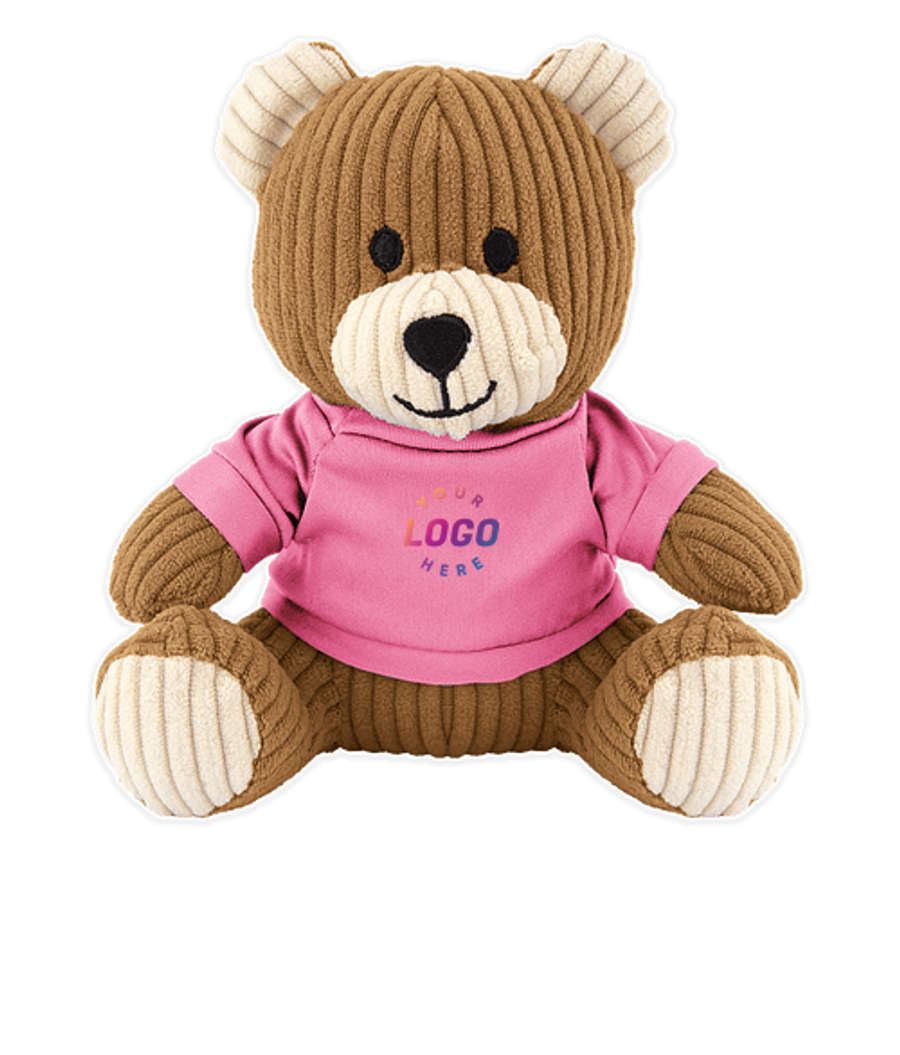 6" Barry Corduroy Bear Plush Animal with T-shirt in Pink