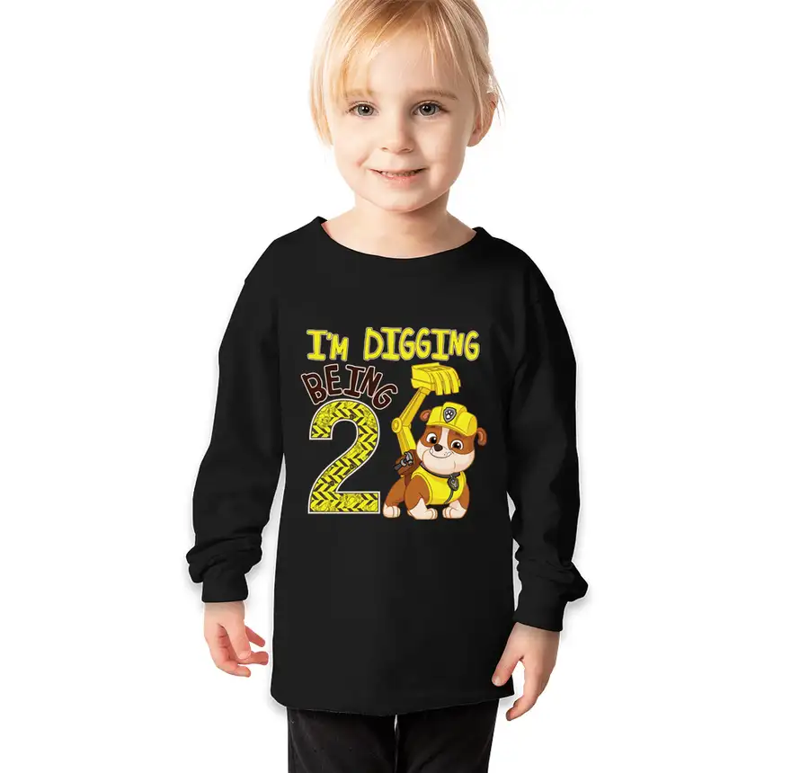 Paw Patrol - Birthday Rubble - 2nd Birthday - Bella + Canvas Toddler Jersey Long Sleeve T-shirt