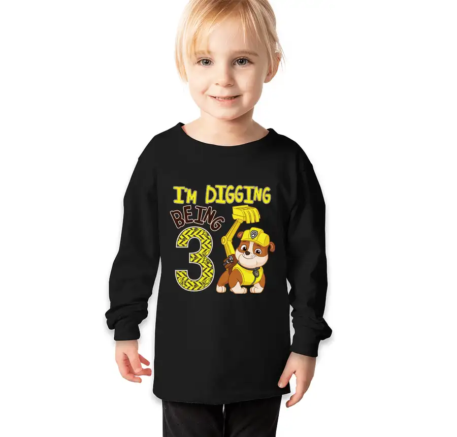 Paw Patrol - Birthday Rubble - 3rd Birthday - Bella + Canvas Toddler Jersey Long Sleeve T-shirt